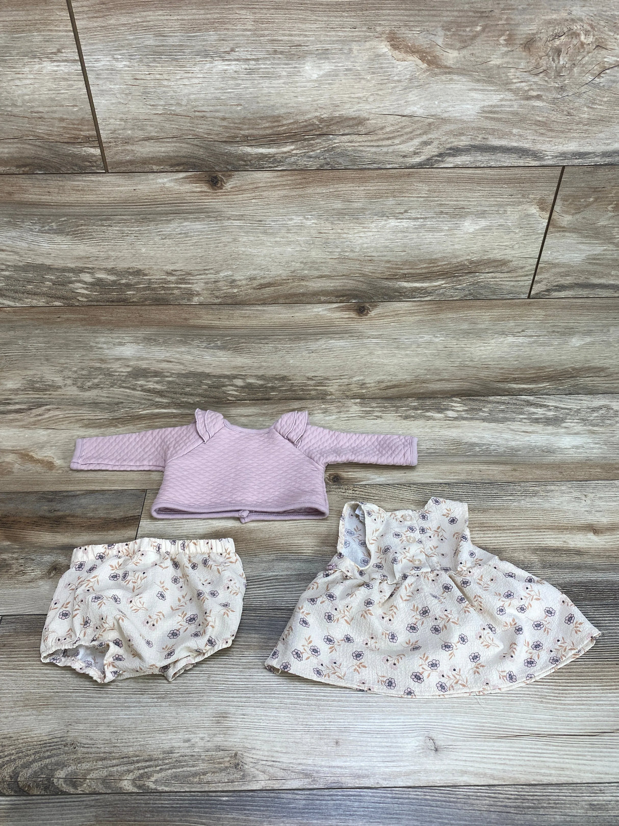 Nicole Miller 3pc Floral Dress & Cardigan Set Beige/Pink sz 3-6m