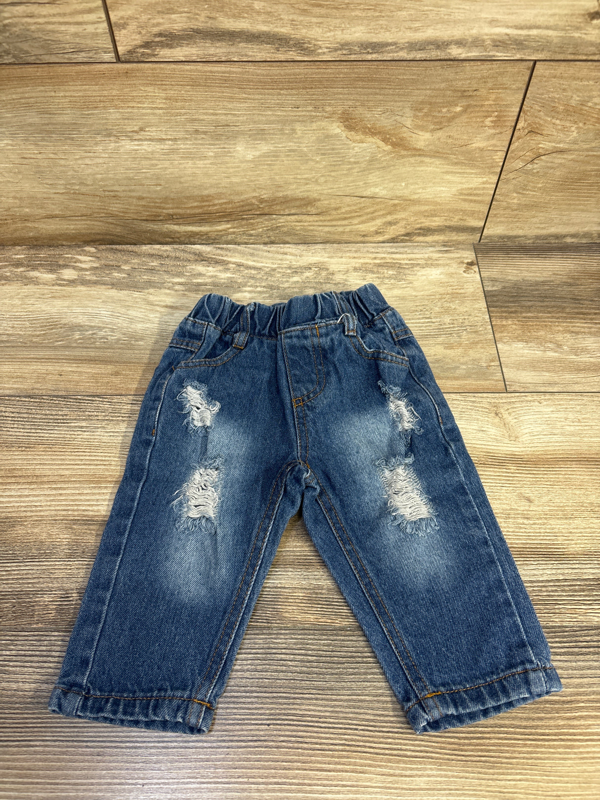 Distressed Pull On Jeans Blue sz 6-9m