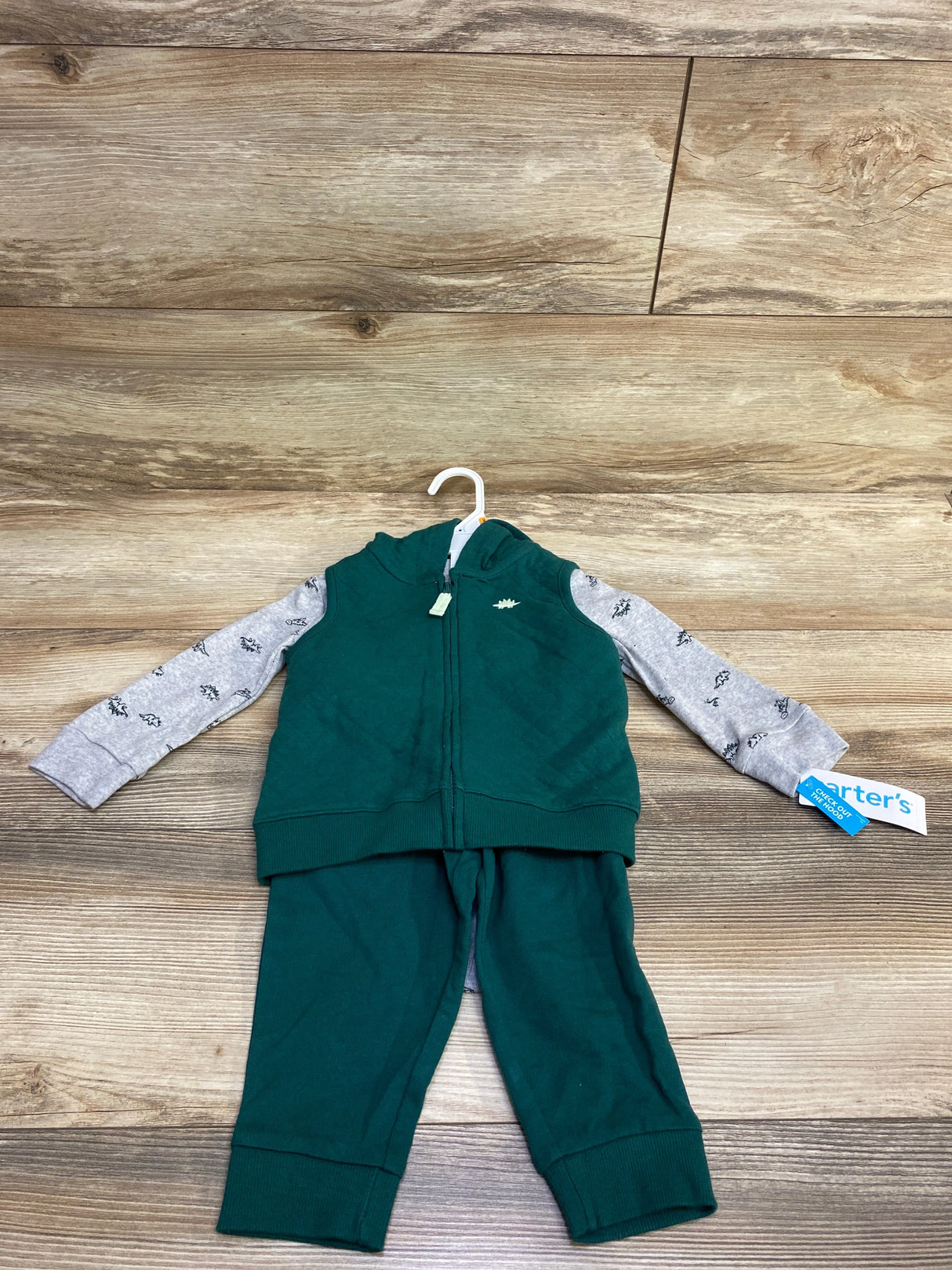 NEW 3pc Dinosaur Quilted Jacket & Bodysuit Set Grey sz 12m