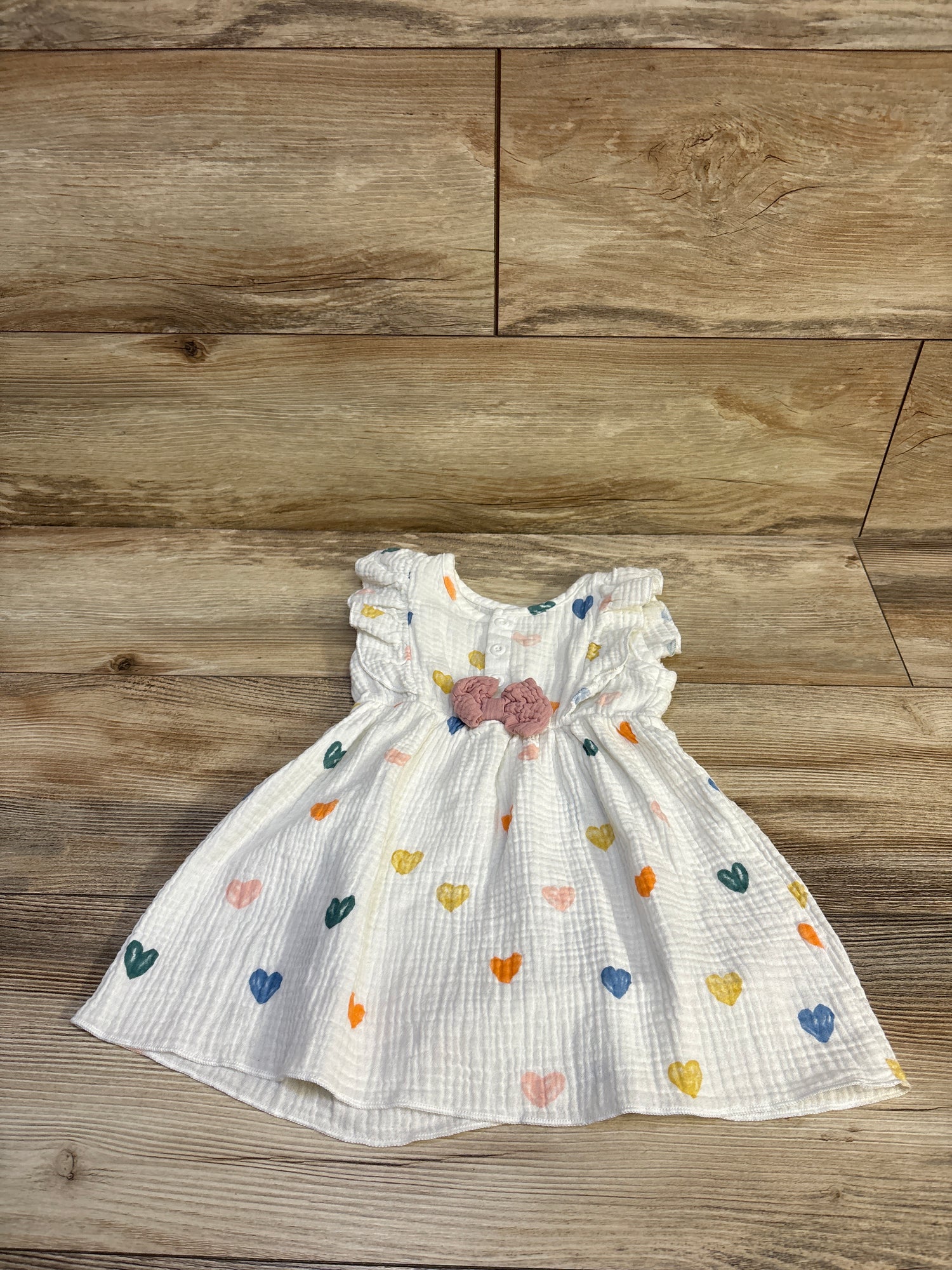 Shein Heart Print Gauze Dress White sz 18-24m