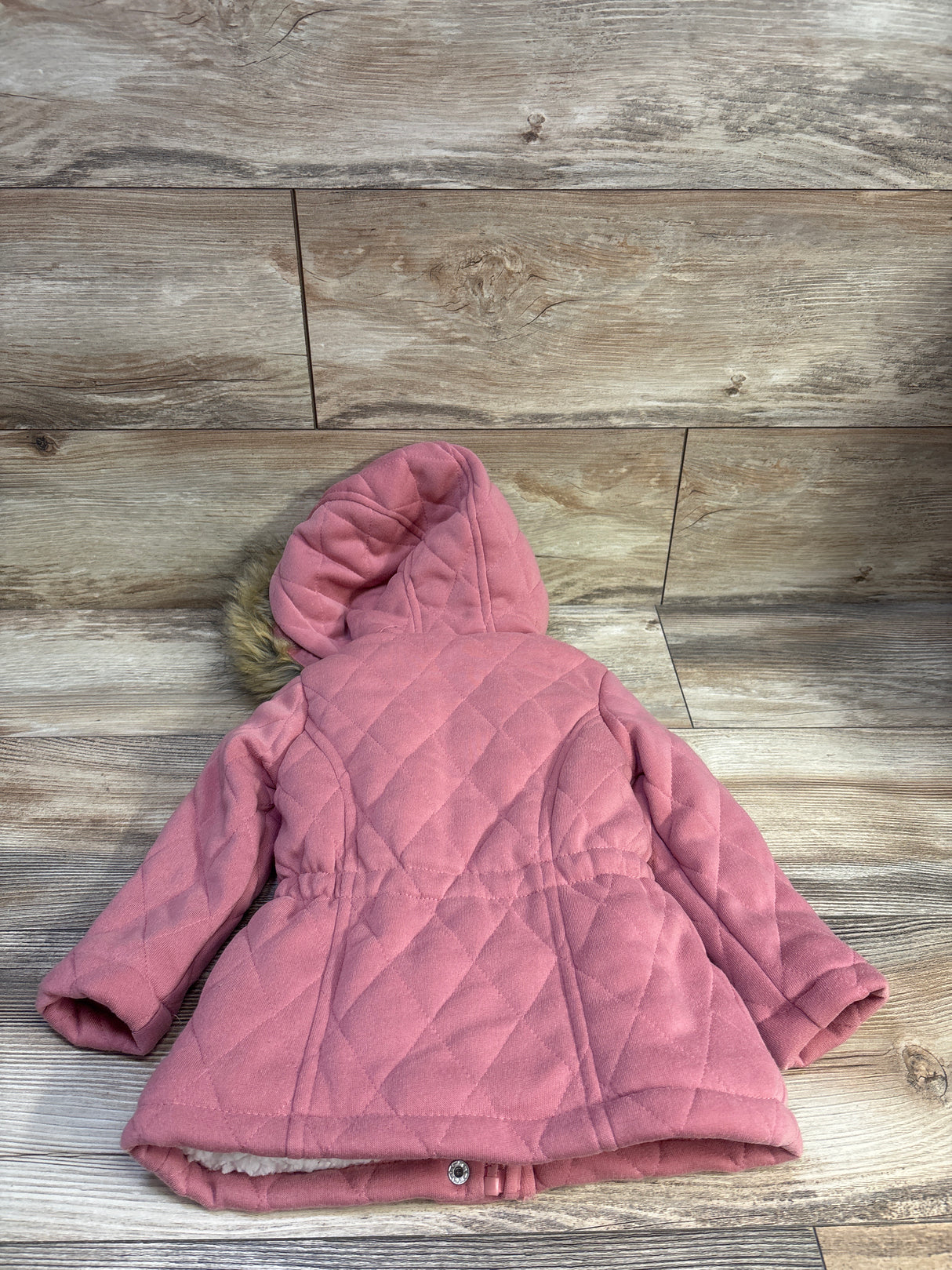 J For Justify Quilted Sherpa-Lined Fur Trim Jacket Pink sz 3T