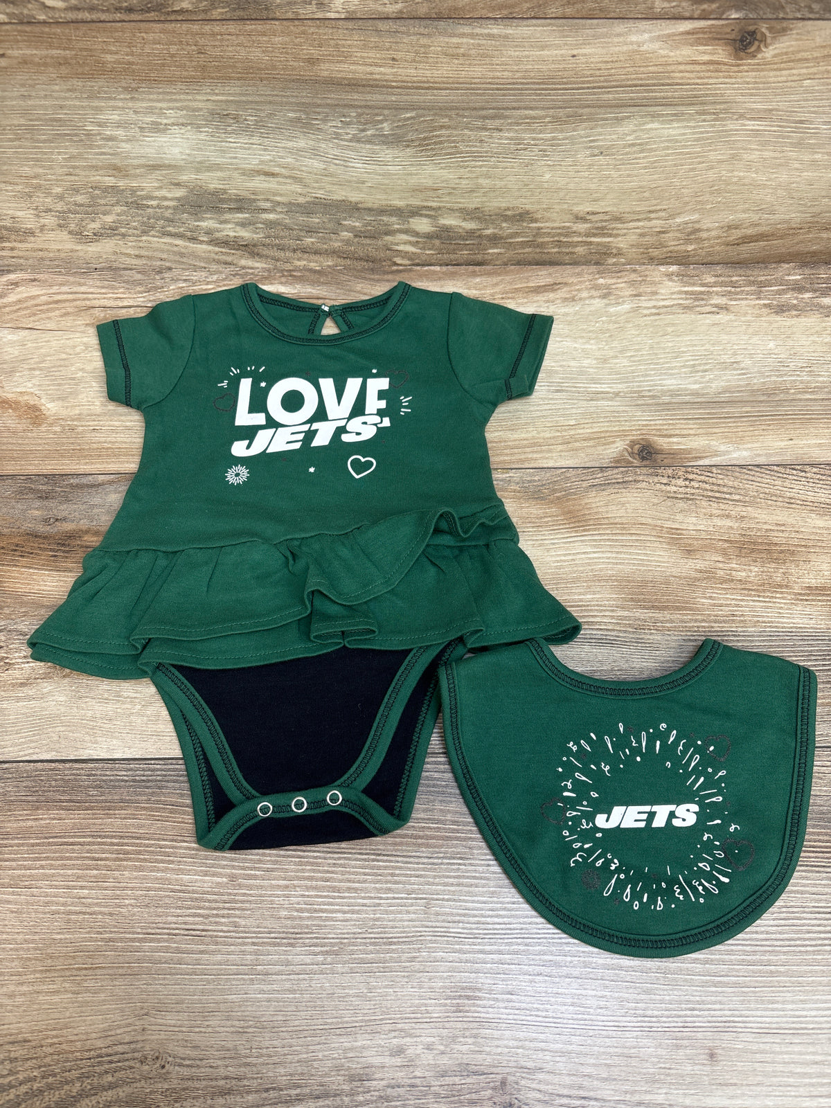 NFL 2pc Love NY Jets Bodysuit Dress & Bib Set Green sz 12m
