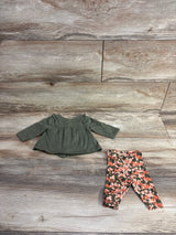 Just One You 2pc Button Up Shirt & Floral Leggings Olive sz Newborn