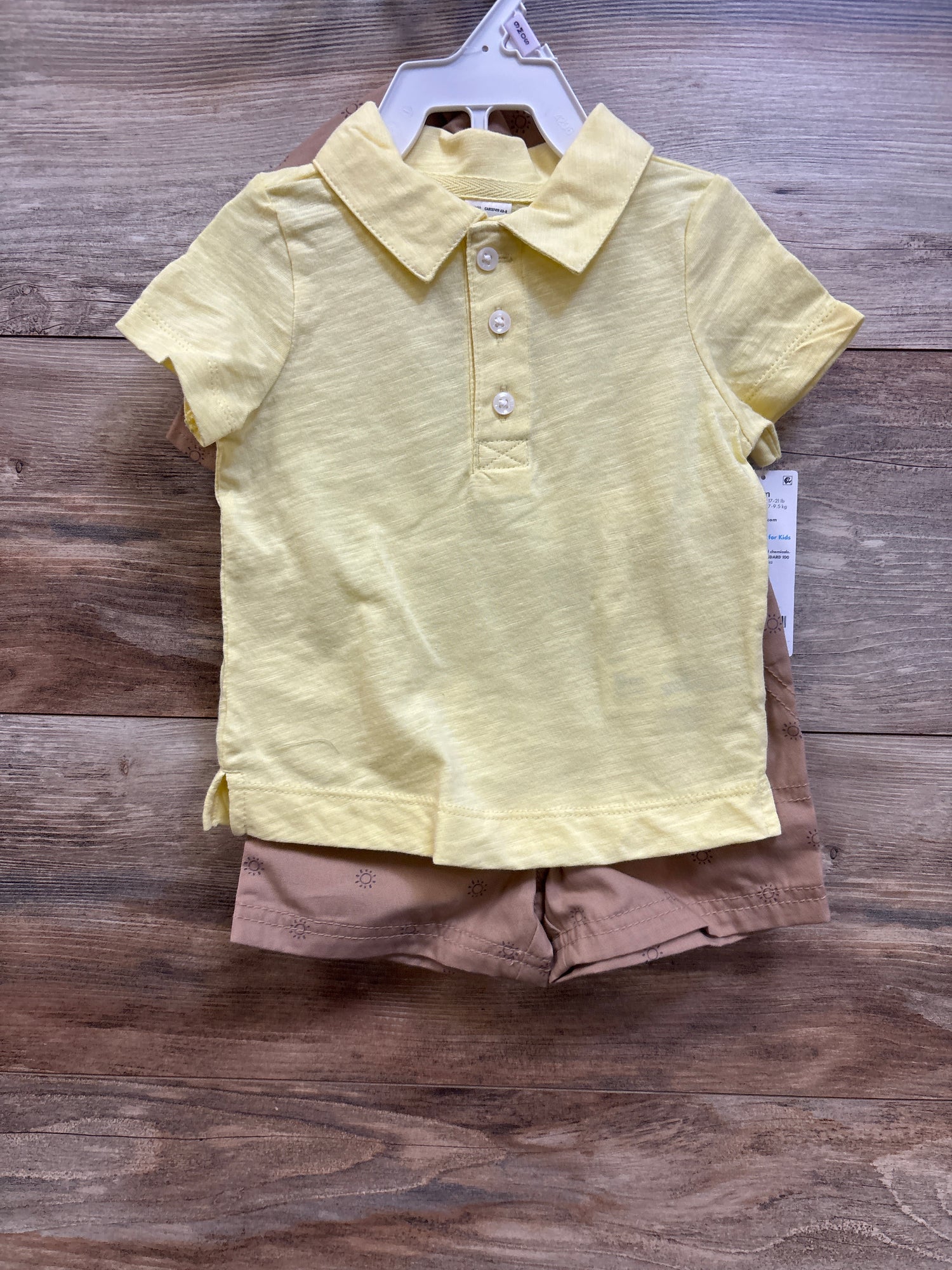 NEW Carter's 3pc Polo Shirt, Shorts, & Hat Set Yellow sz 9m