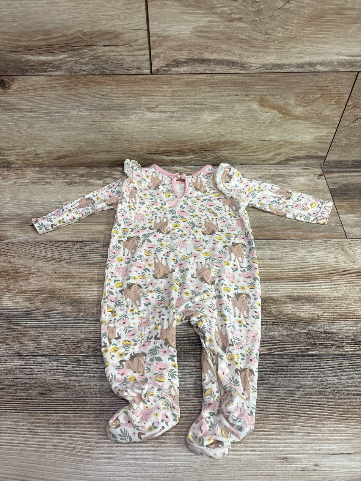 Baby Started Horse & Pig Print Bamboo Coverall Ivory sz 3m
