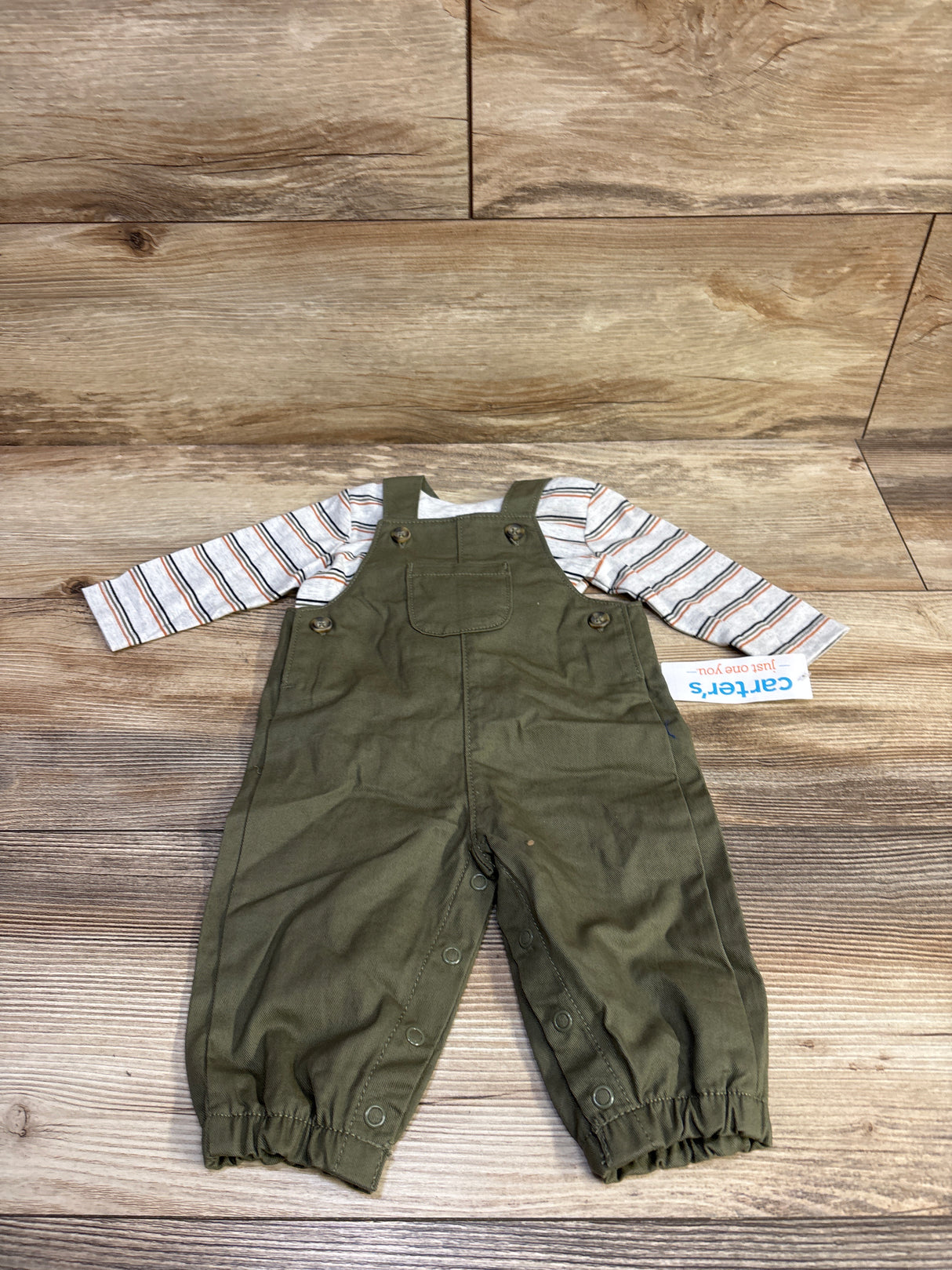 NEW Just One You 2pc Striped Shirt & Overalls Set Grey sz 3m