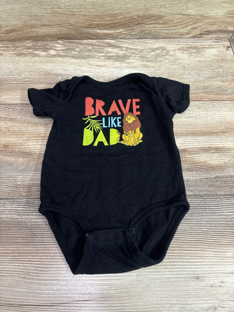 Front view of black Disney The Lion King bodysuit featuring Brave Like Dad text and lion character graphic