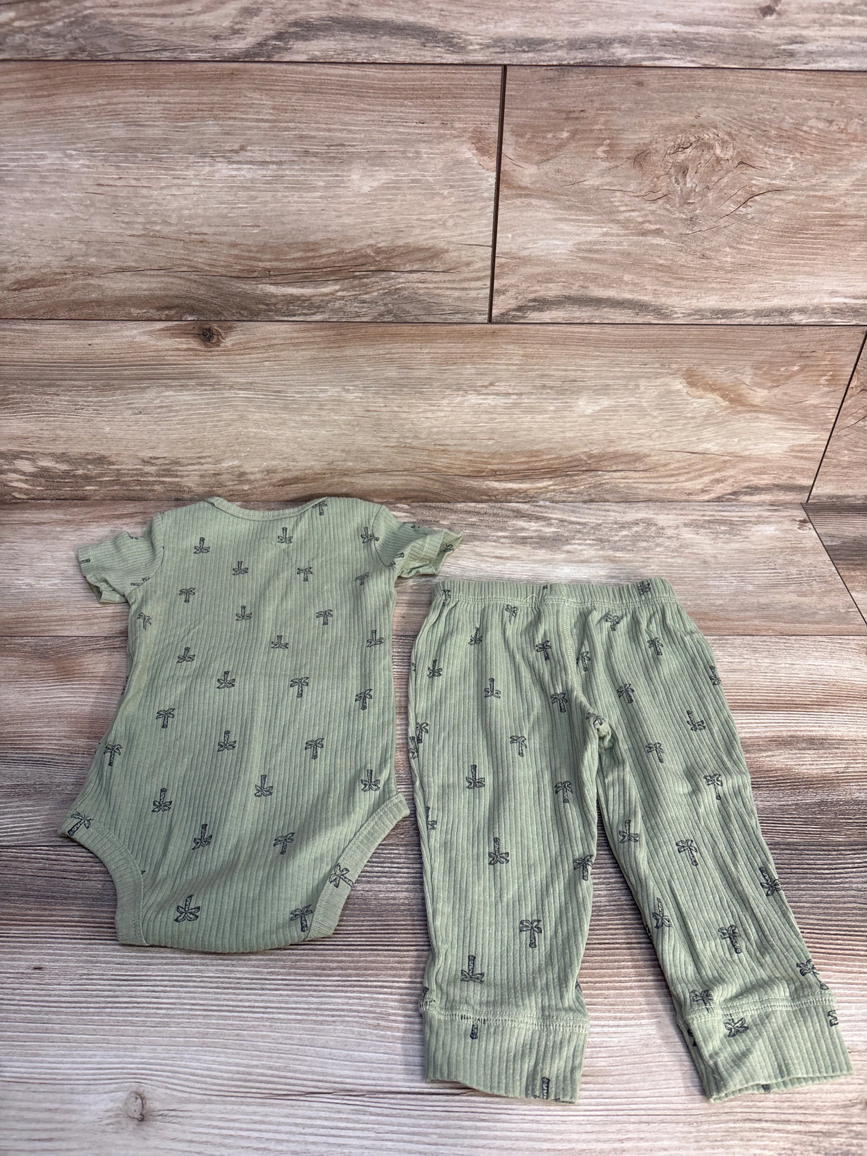 Carter's 2pc Ribbed Palm Tree Print Bodysuit & Pants Set Green sz 12m