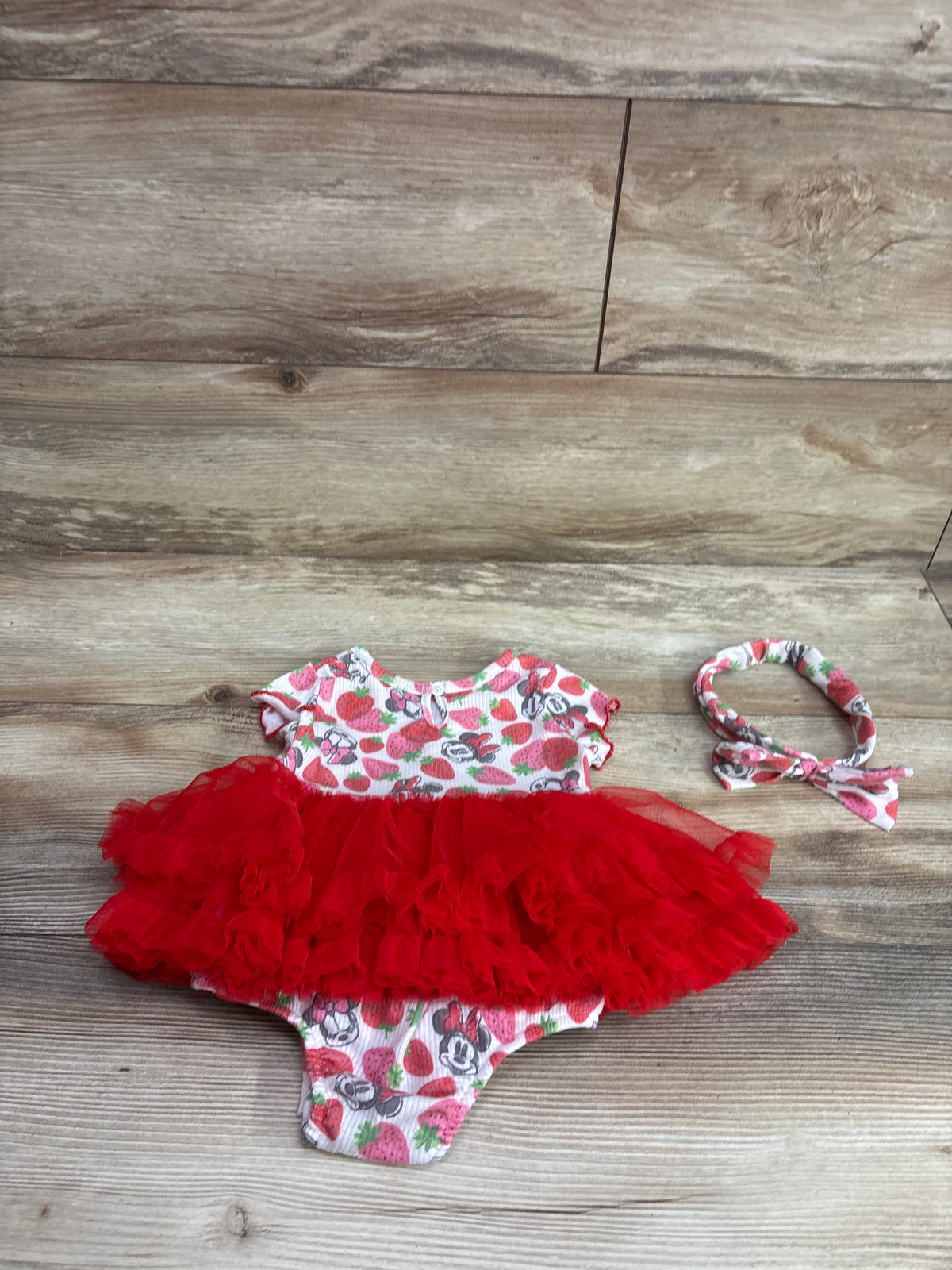 Disney Baby Minnie Mouse 2pc Tutu Bodysuit & Headband Set White sz 6/9m