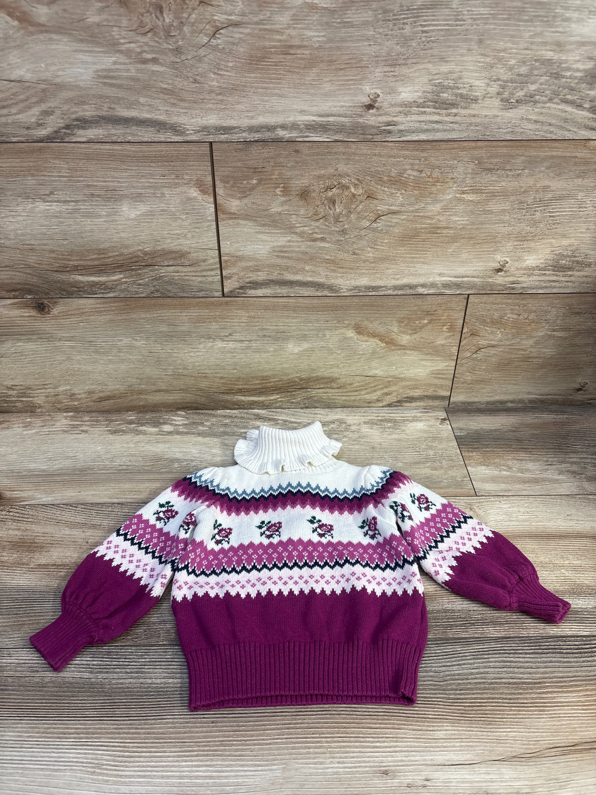 Janie & Jack Fair Isle Rose Sweater Burgundy sz 12-18m