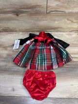 NEW Rare Editions 2pc Velvet Plaid Dress & Bloomers Set Black sz 6m
