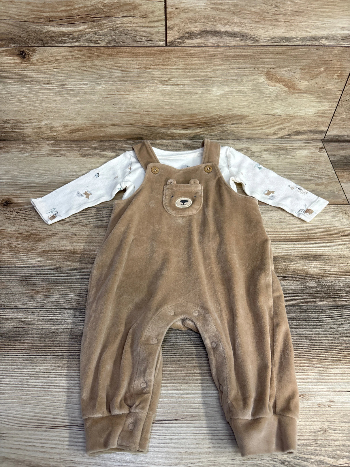 Carter's 2pc Velour Bear Overalls White sz 6m