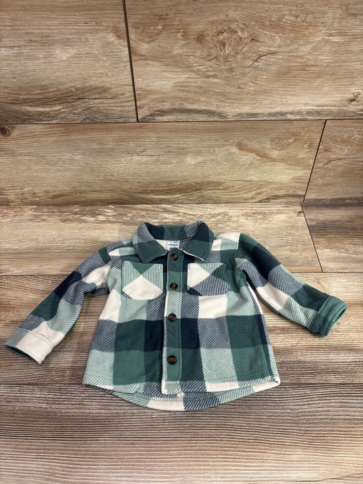 Carter's Fleece Button-Up Plaid Shacket Green sz 6m