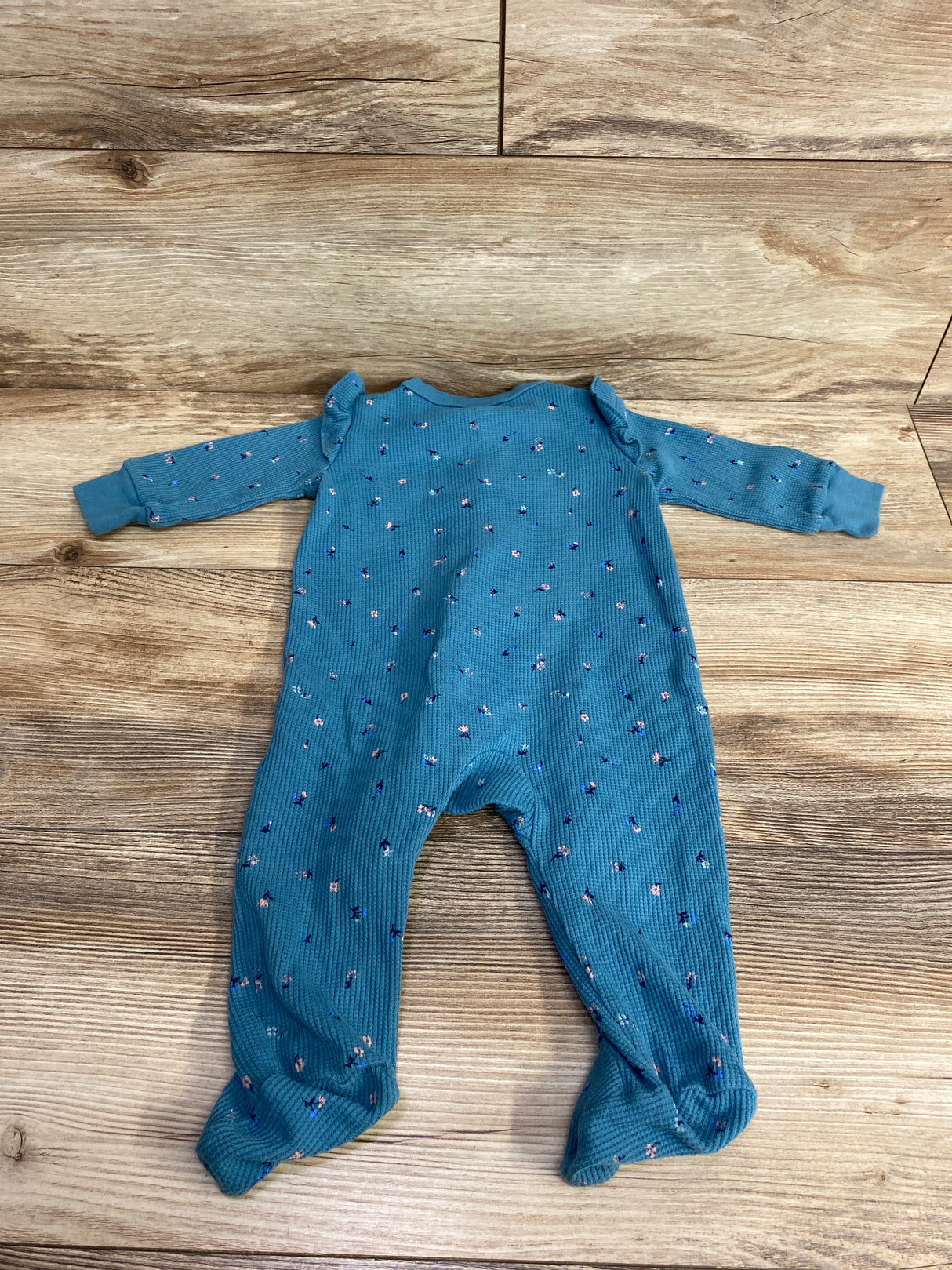 Carter's Waffle Knit Floral Sleeper Teal sz 6m