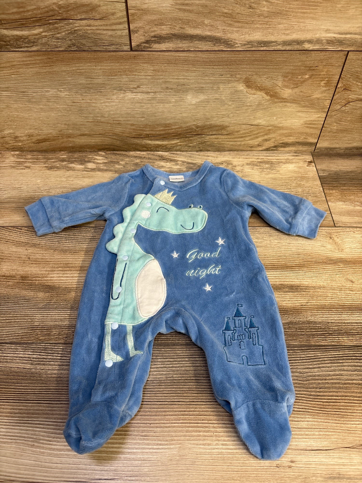 Terry Cloth Dinosaur Sleeper Blue sz Newborn