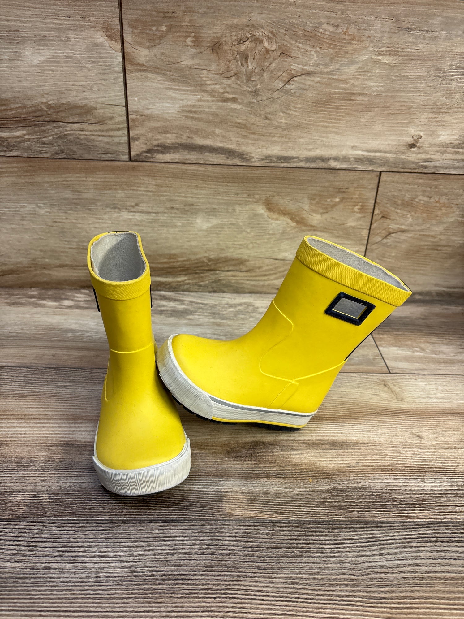 Lands' End Pull On Splash Rubber Rain Boots Yellow sz 8c