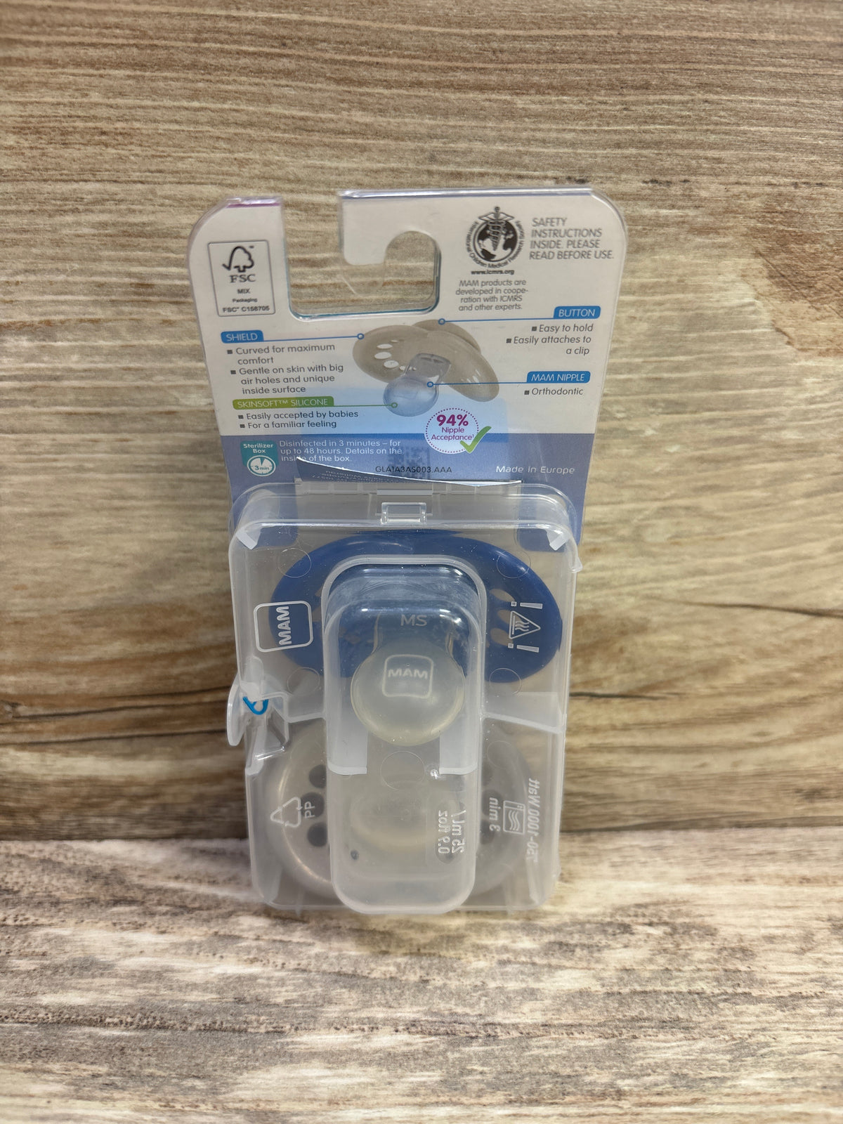 NEW MAM Original 2pk Pacifiers, Grey/Navy 16m+