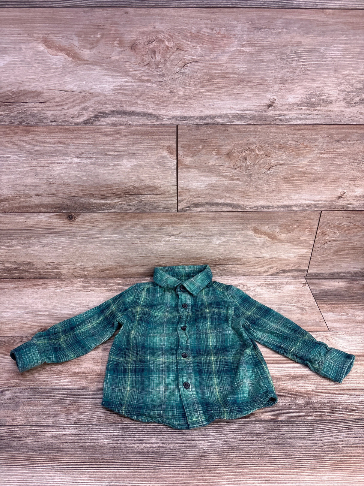 Cat & Jack Button Up Plaid Flannel Green sz 2T