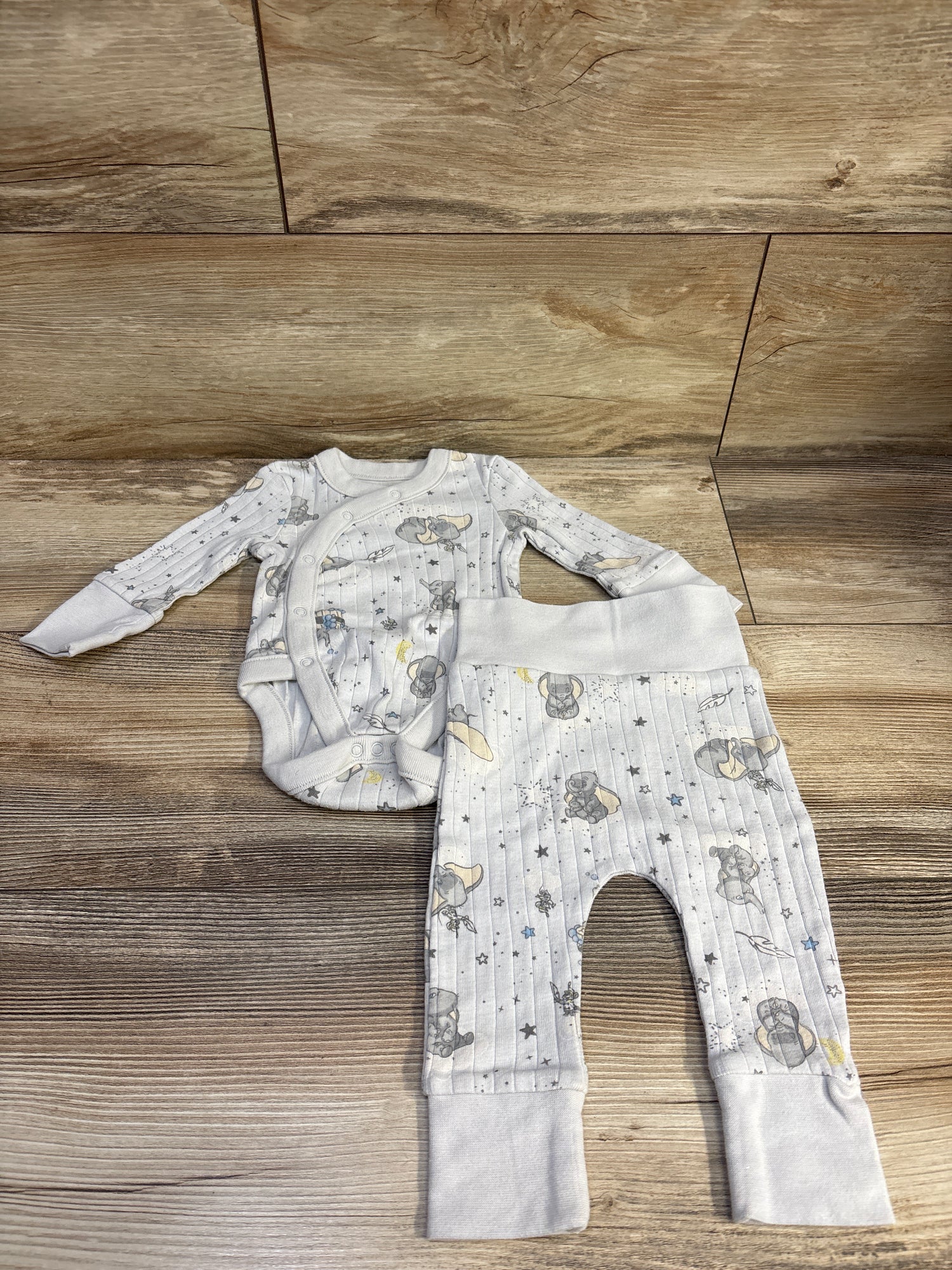 Disney Baby 2pc Dumbo Kimono Shirt & Pants Set Grey sz 0/3m