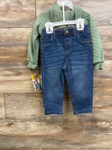NEW Mario Lopez 3pc Quilted Pullover Sweatshirt, Shirt, & Jeans Set Green sz 18m
