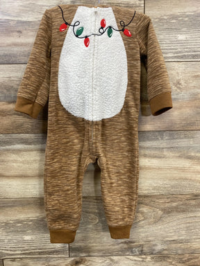 Brown baby onesie with white sherpa belly and Christmas lights design, festive holiday outfit for infants
