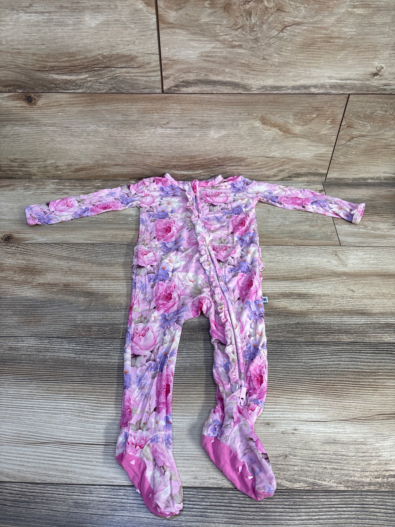 Bums & Roses Ellery Ruffle Footie Sleeper Pink sz 6-9m