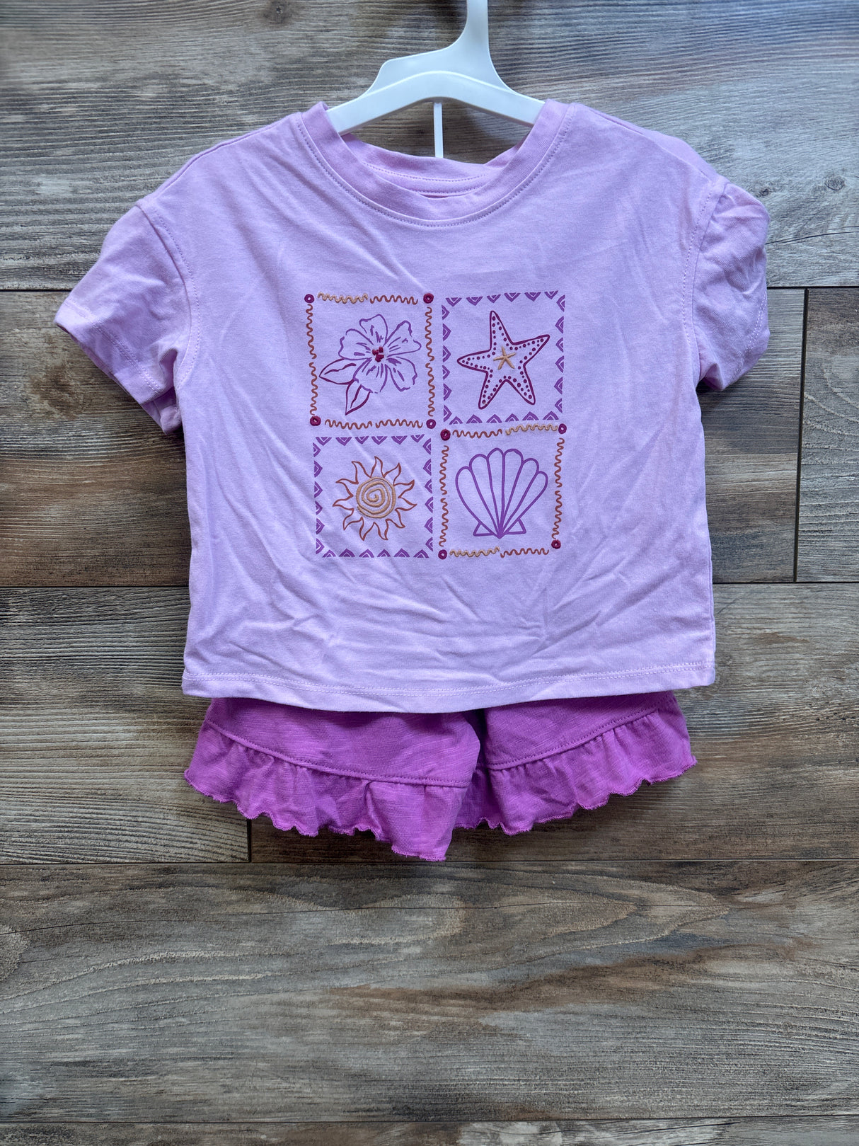 NEW Cat & Jack 2pc Beach Grid T-Shirt & Shorts Set Lilac sz 4T
