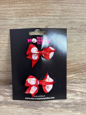 Red Santa-themed baby hair bows with glitter, perfect for holiday outfits and kids' accessories.