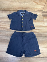 7 For All Mankind 2pc Gauze Button-Up Shirt & Shorts Set Navy sz 3/6m