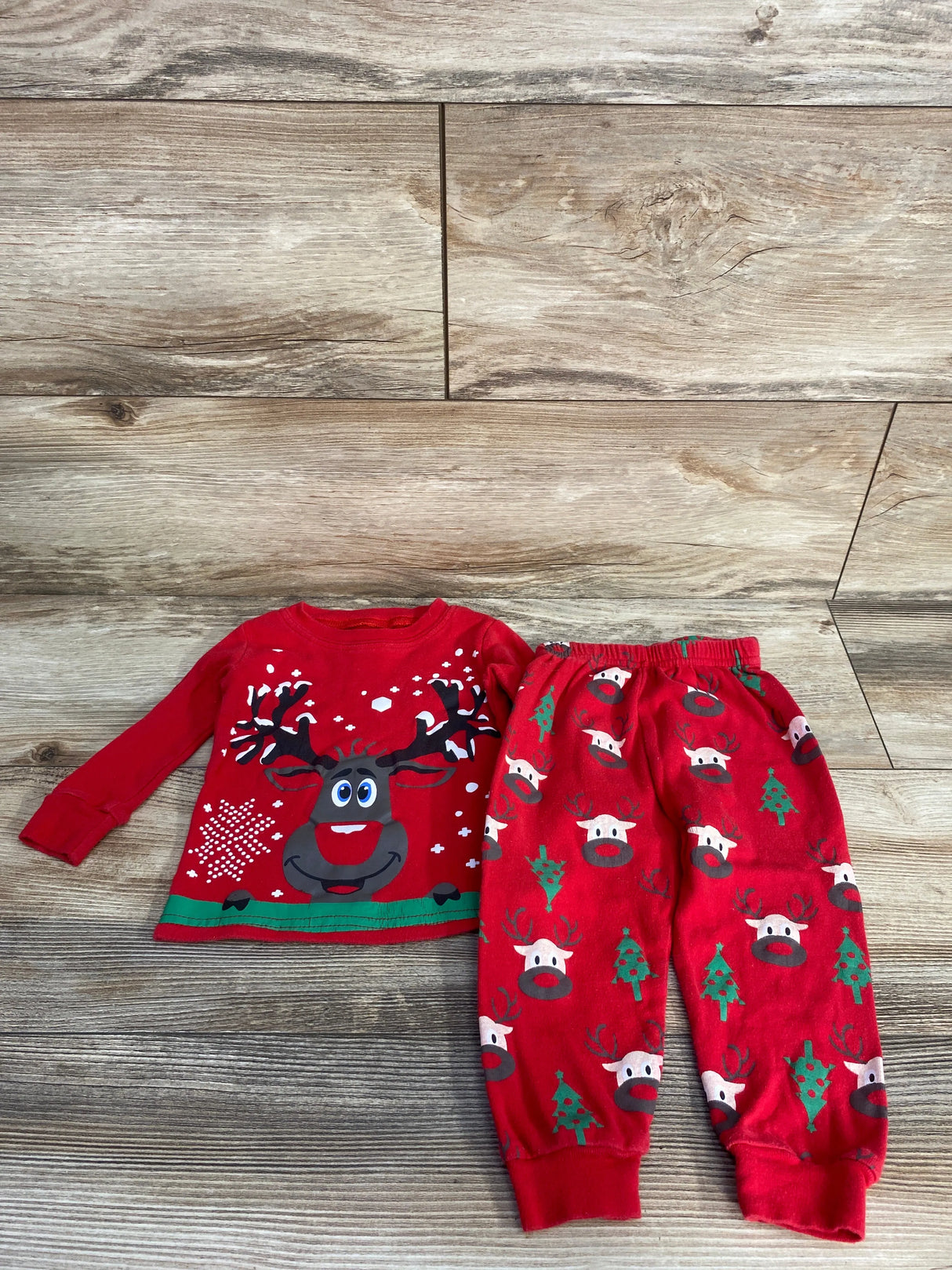 Family Feeling 2pc Reindeer Christmas Pajama Set Red sz 12-18m