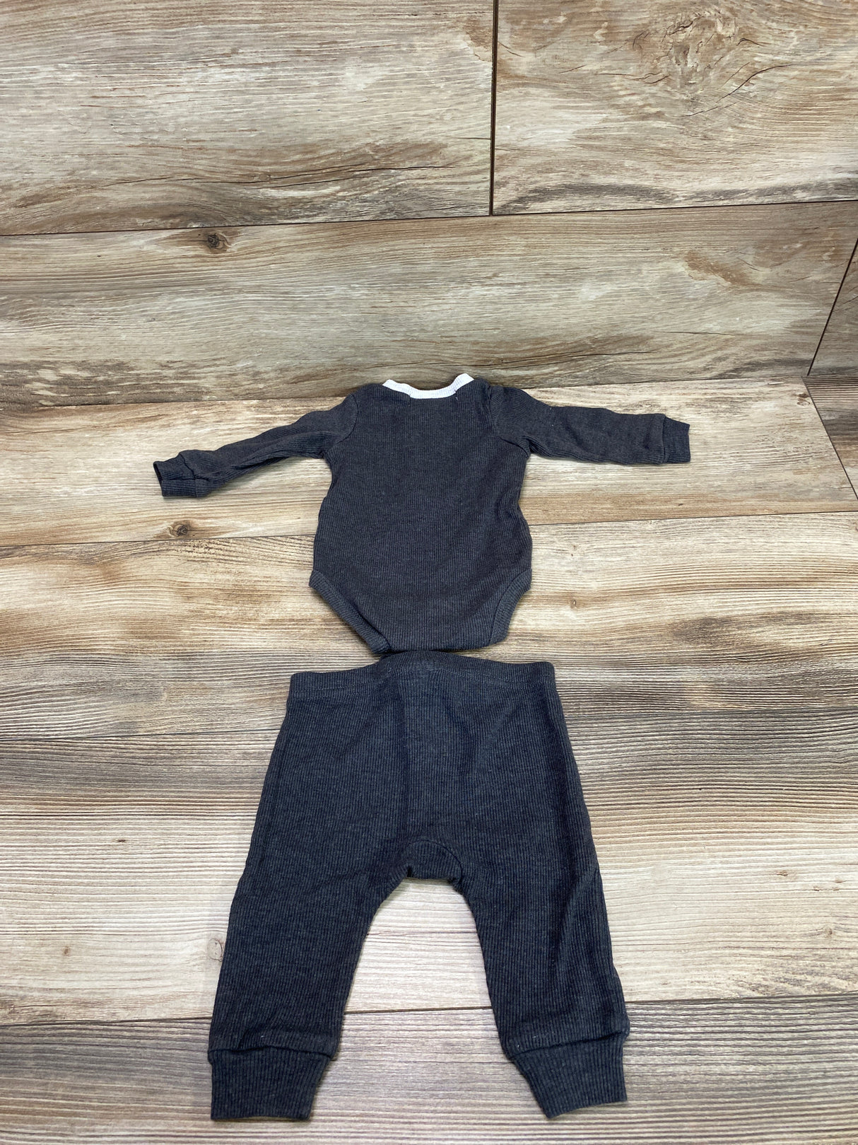 RZ By Rachel Zoe 2pc Ribbed Henley Bodysuit & Pants Grey sz 0-3m