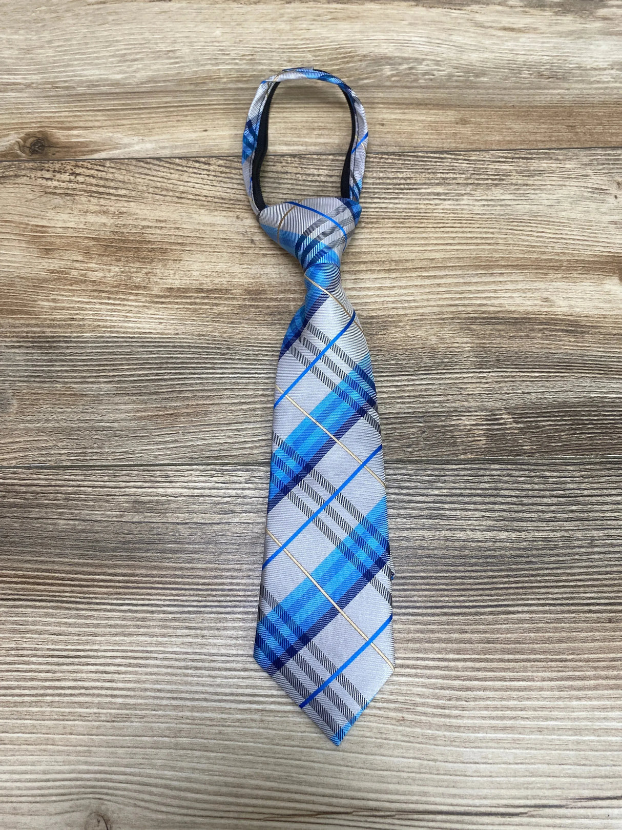 Littlest Prince Couture Plaid Tie Blue/Grey Sz 9-24m