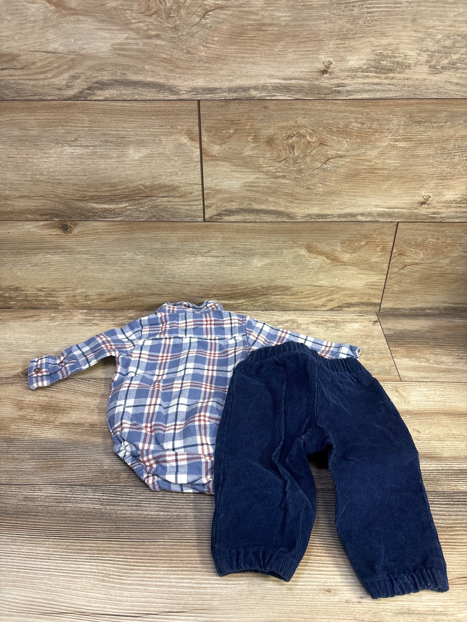 Just One You 2pc Flannel Bodysuit & Corduroy Pants Blue sz 6m