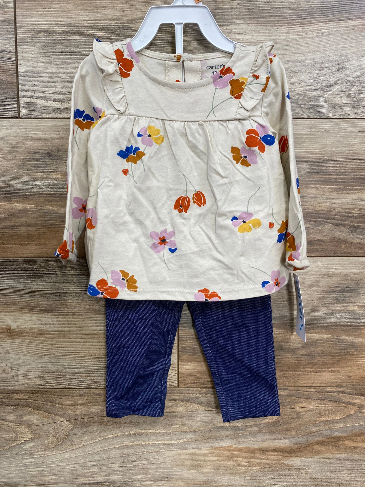 NEW Carter's 2pc Floral Top & Chambray Leggings Set Grey sz 12m