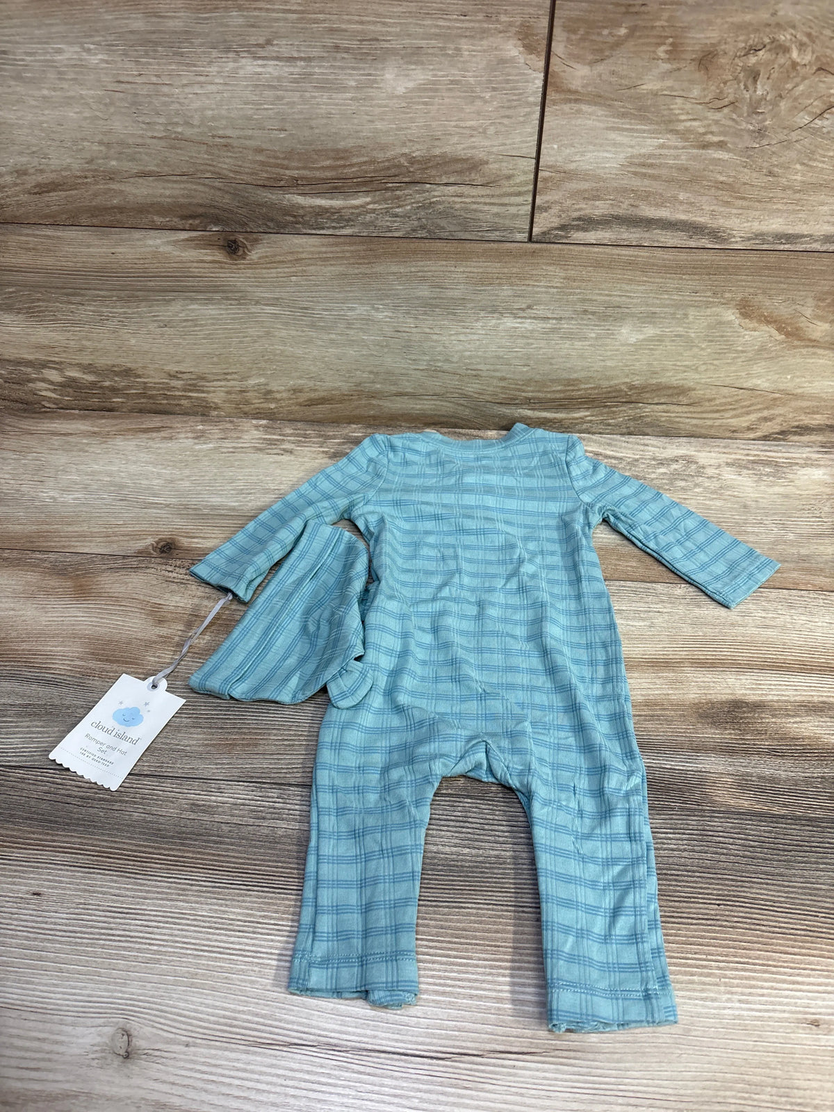 NEW Cloud Island 2Pc Jacquard Checkered Romper & Hat Green sz 0-3m