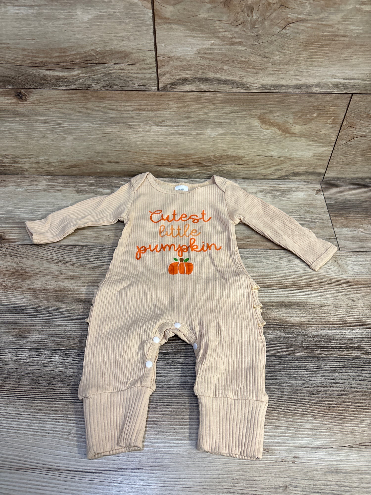 Citgeett Cutest Little Pumpkin Ribbed Ruffle Coverall Beige sz 0-3m