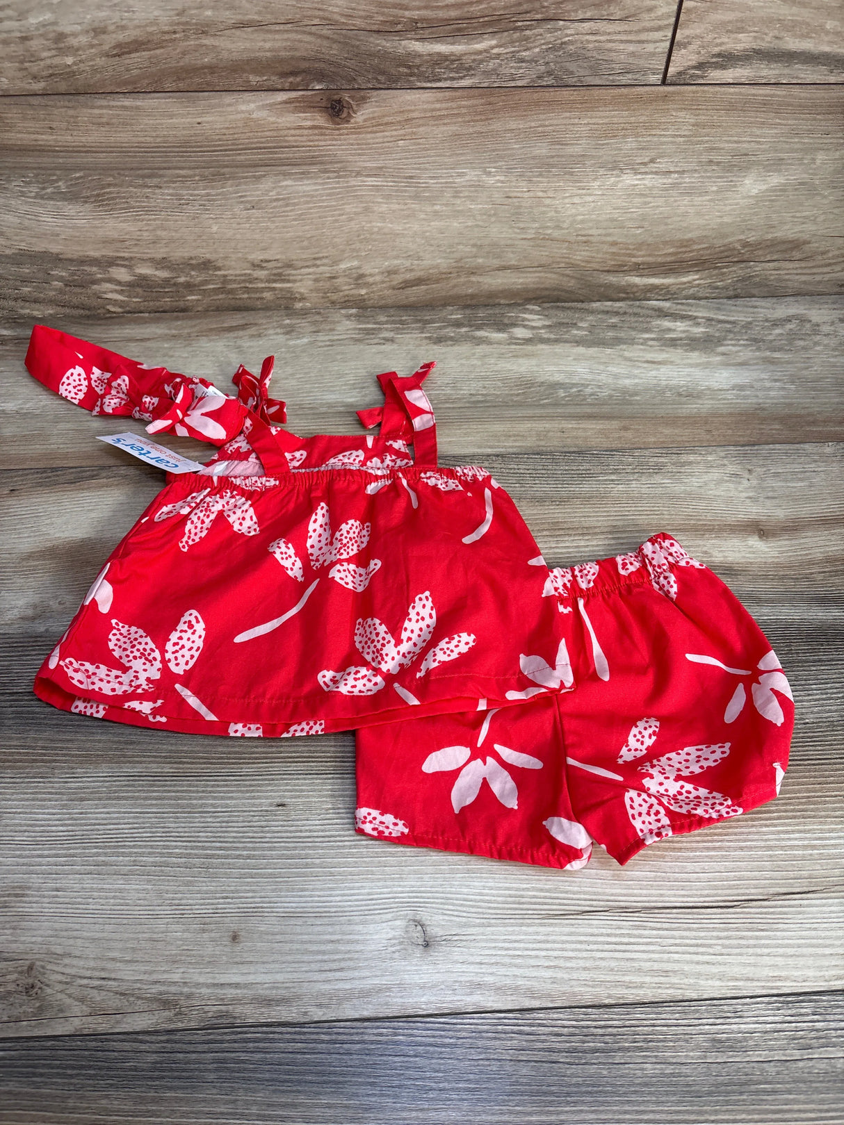 NEW Just One You 3pc Floral Top + Shorts + Headband Red sz 9m - Me n Mommy To Be