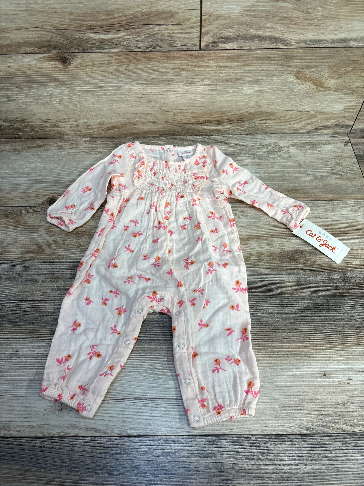 NEW Cat & Jack Floral Smocked Coverall Pink sz 3-6m