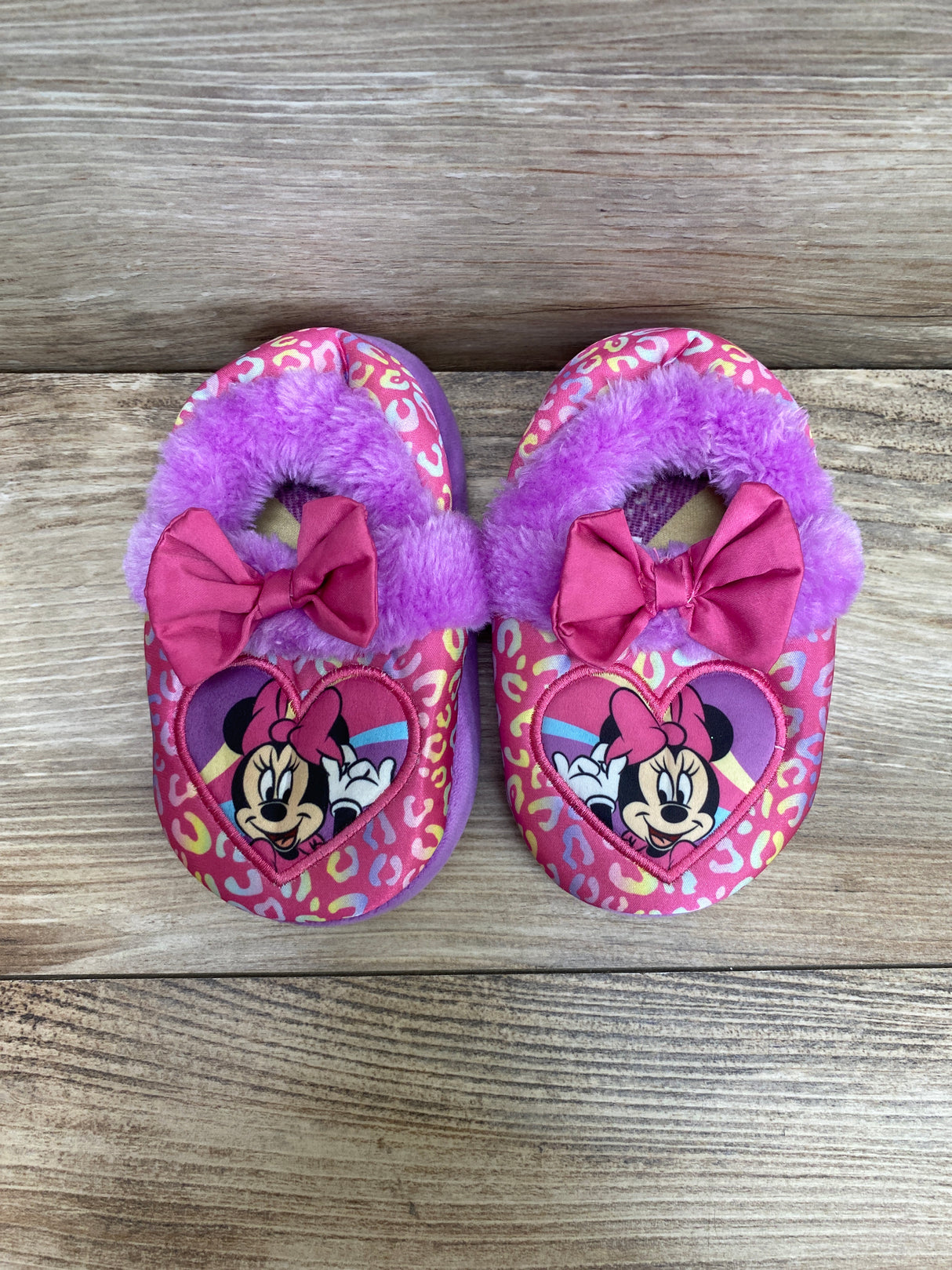 Minnie Mouse Toddler Girl's Plush A-Line Slippers Pink/Purple Sz 7c/8c