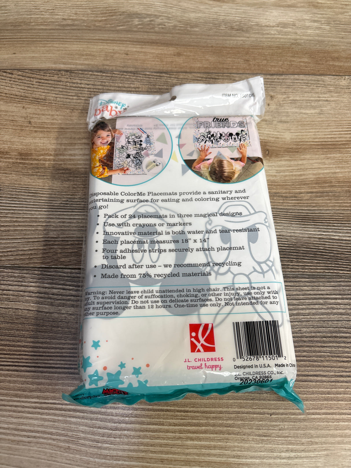 NEW J.L. Childress Disney ColorMe Disposable Placemats 24ct.