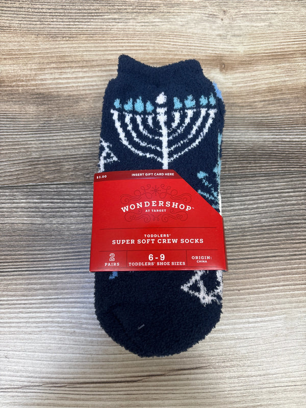 NEW Wondershop 2pk Super Soft Hanukkah Crew Socks Blue sz 6-9c