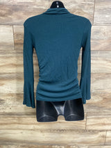 Jessica Simpson Maternity Ribbed Ruched Turtleneck Shirt Green sz XS