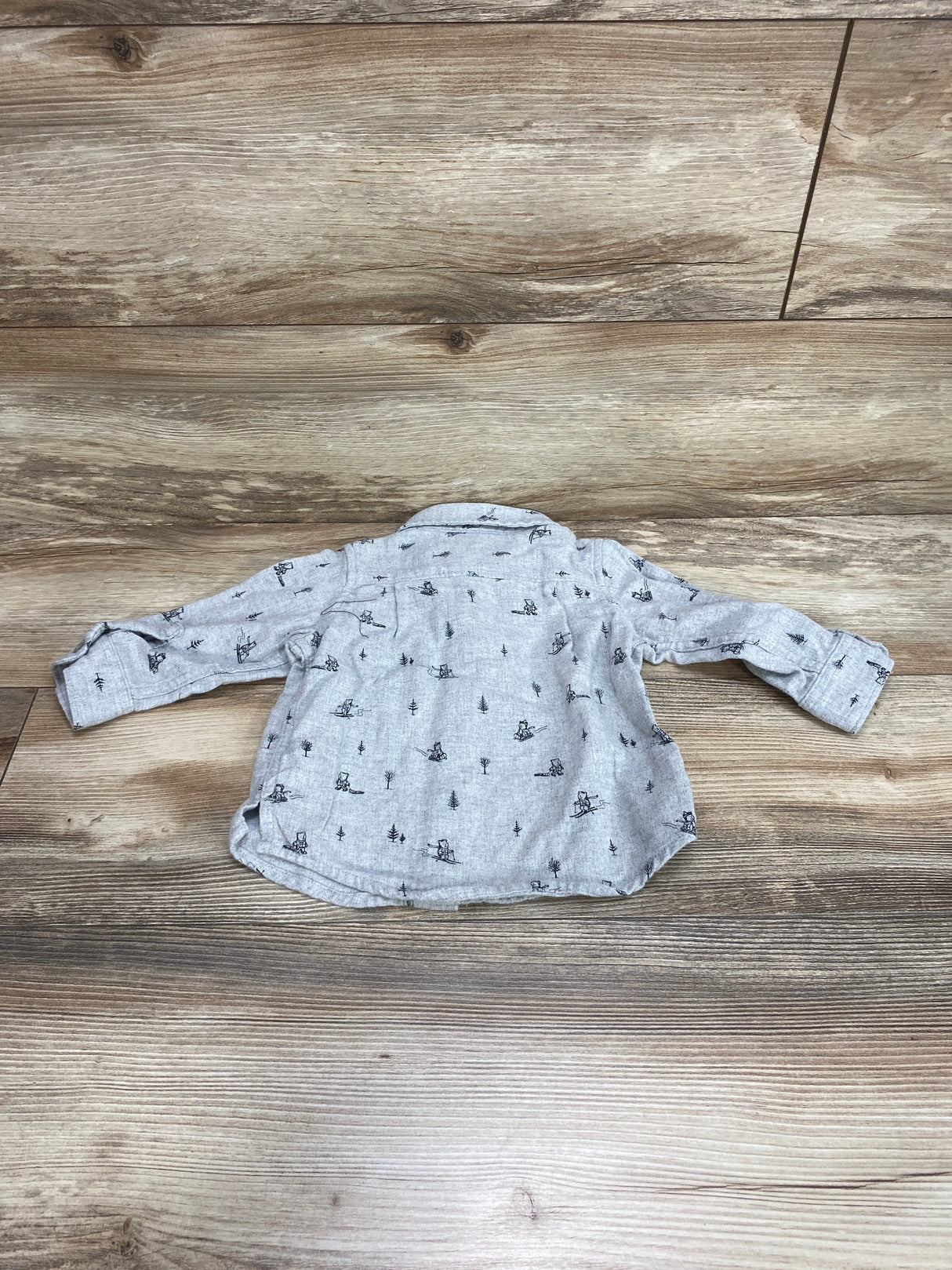 Baby Gap Bear Button Up Shirt Grey sz 12-18m