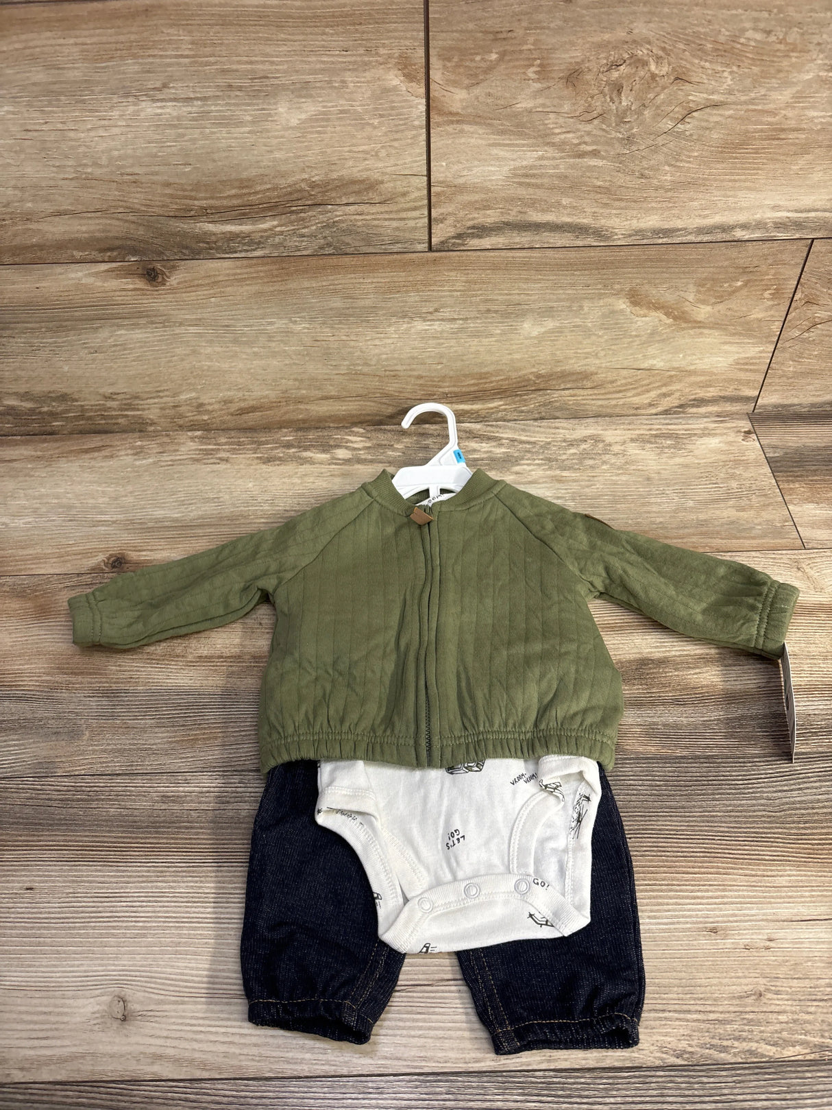 NEW Carter's 3pc Full Zip Jacket & Car Bodysuit Set Green sz 6m