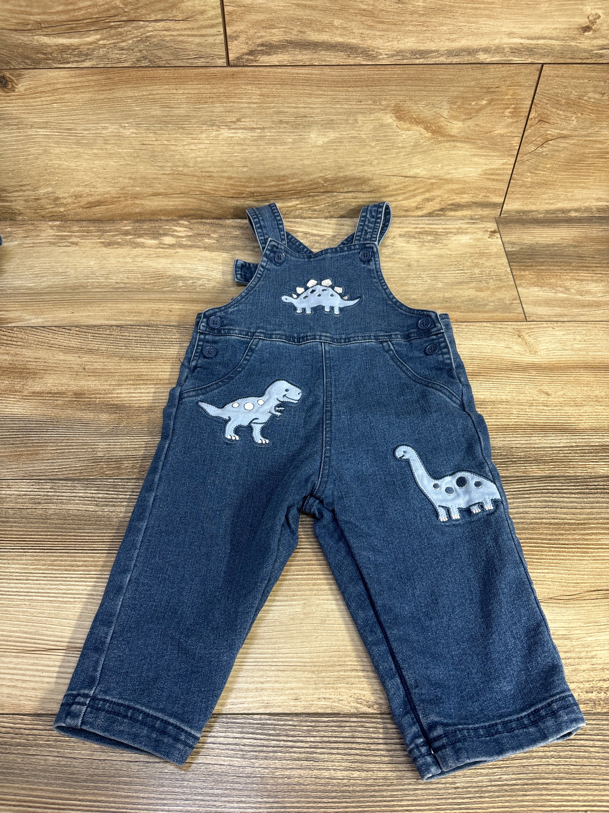 Little Me Embroidered Dinosaur Denim Overalls Blue sz 12m