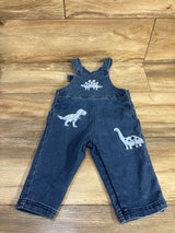 Little Me Embroidered Dinosaur Denim Overalls Blue sz 12m