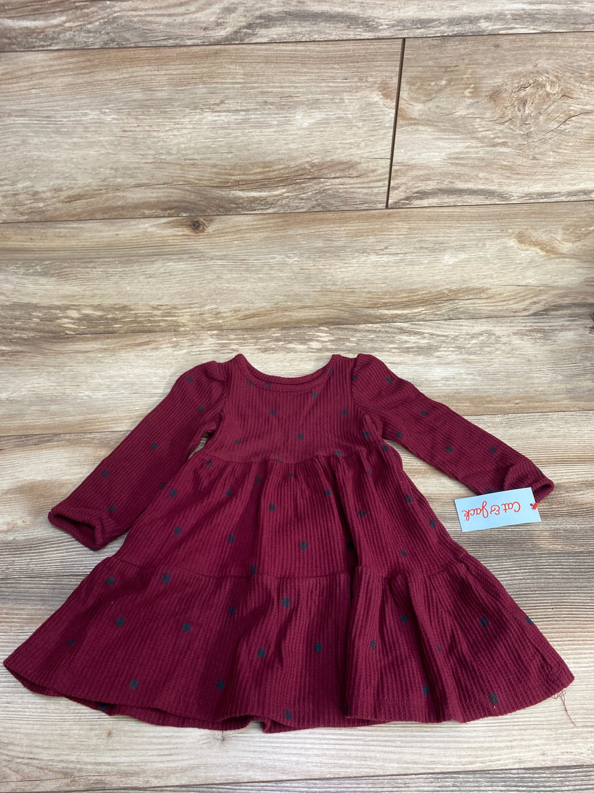 NEW Cat & Jack 2pc Polka Dot Waffle Knit Dress & Bloomers Set Burgundy sz 18m