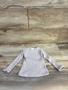 Light purple ribbed long sleeve toddler shirt on wood background, gently used kids clothing