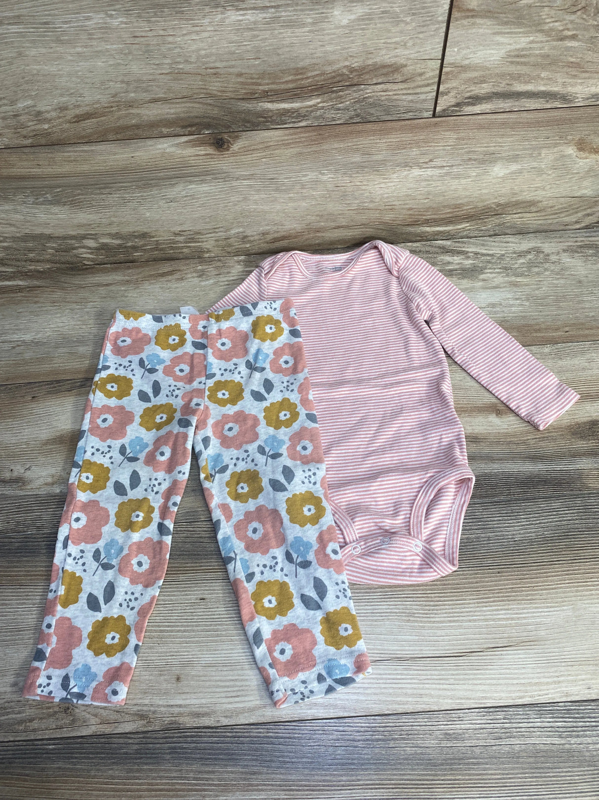 Simple Joys 2pc Striped Bodysuit & Pants Pink sz 24m