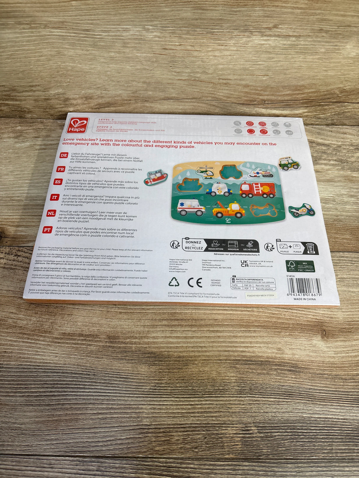 NEW Hape Emergency Vehicles Peg Puzzle Ages 24m+ - Me n Mommy To Be
